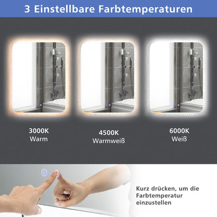 Miroir de salle de bain LED 80 x 60 cm, intensité réglable, antibuée