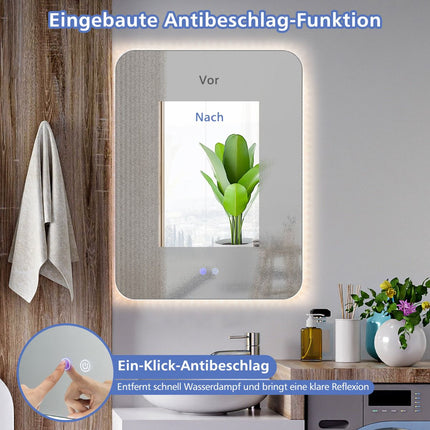 Miroir de salle de bain LED 80 x 60 cm, intensité réglable, antibuée