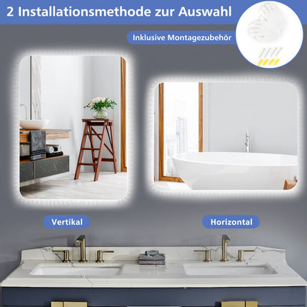 Miroir de salle de bain LED 80 x 60 cm, intensité réglable, antibuée