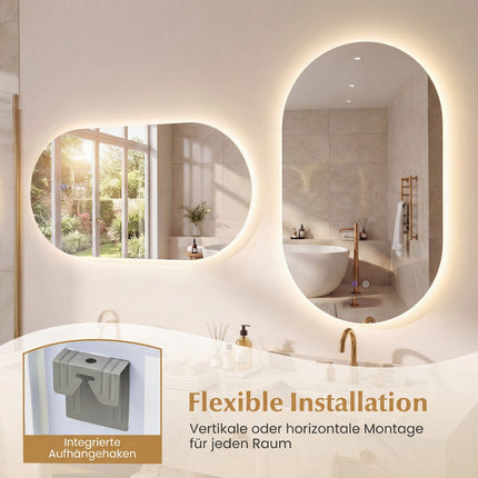 Miroir de salle de bain LED, 90 x 55 cm, antibuée, éclairage réglable