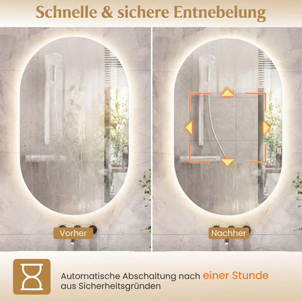 Miroir de salle de bain LED, 90 x 55 cm, antibuée, éclairage réglable