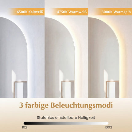 Miroir de salle de bain LED, 90 x 55 cm, antibuée, éclairage réglable