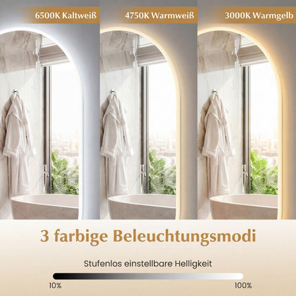 Miroir de salle de bain LED, 90 x 55 cm, antibuée, commande tactile