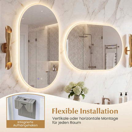 Miroir de salle de bain LED, 90 x 55 cm, antibuée, commande tactile