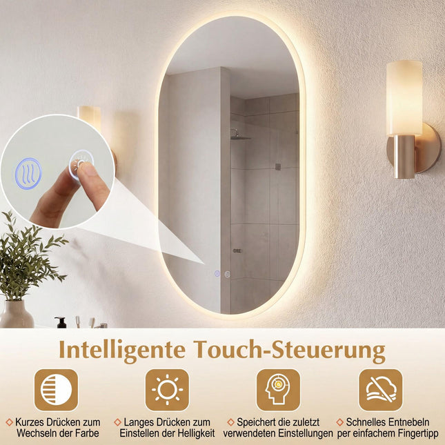 LED Badezimmerspiegel, 90x55 cm, Antibeschlag, Touch-Steuerung