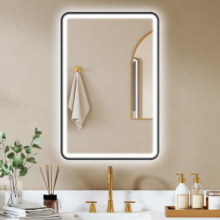 Miroir de salle de bain LED, 90 x 60 cm, intensité réglable, 3 couleurs, noir
