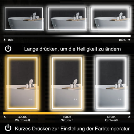 LED-Badezimmerspiegel – Einstellbare Helligkeit, Antibeschlag, 100x60 cm