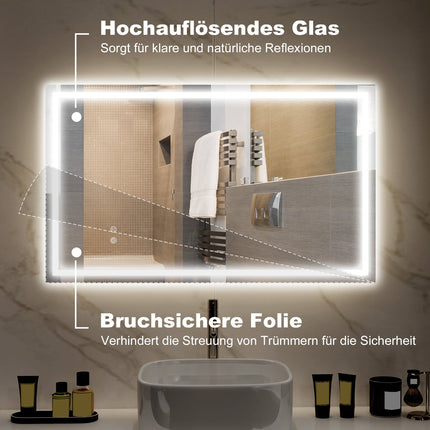 LED-Badezimmerspiegel – Einstellbare Helligkeit, Antibeschlag, 100x60 cm