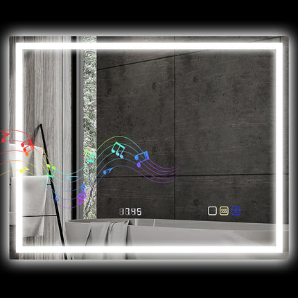 Miroir de salle de bain LED, Bluetooth, 80 x 100 cm, commande tactile