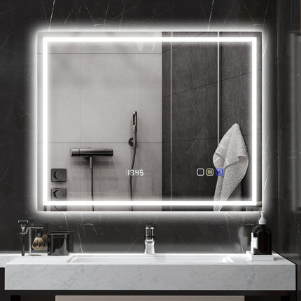 Miroir de salle de bain LED, Bluetooth, 80 x 100 cm, commande tactile