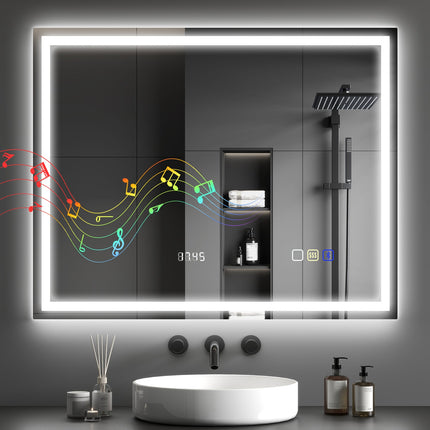 Miroir de salle de bain LED, Bluetooth, 80 x 100 cm, commande tactile