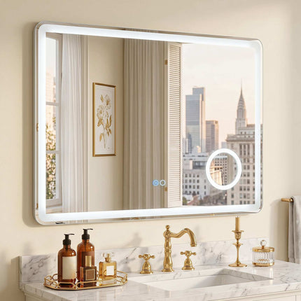 Miroir de salle de bain LED avec grossissement x3, antibuée, 80 x 60 cm
