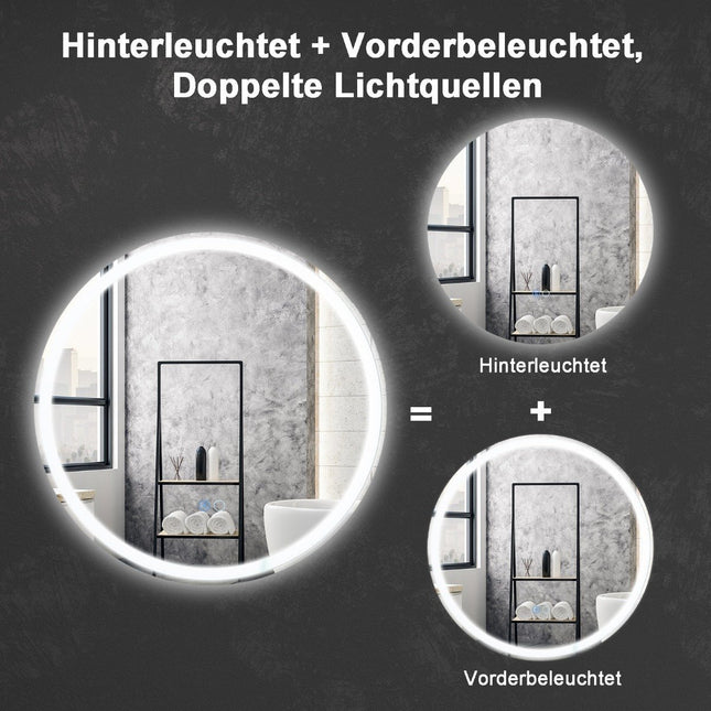 LED Badspiegel mit Antibeschlag, 60cm, Duale Beleuchtung