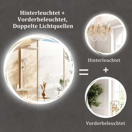 LED-Badezimmerspiegel mit Antibeschlag, 60 cm rund, duale Beleuchtung