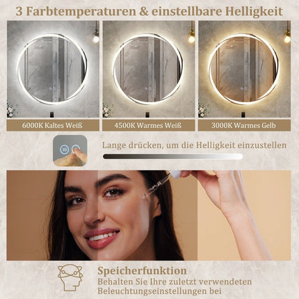 LED-Badezimmerspiegel mit Antibeschlag, 60 cm rund, duale Beleuchtung
