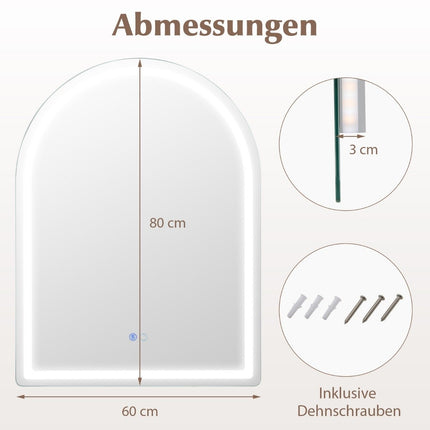 Miroir de salle de bain LED antibuée, 60 x 80 cm, double éclairage