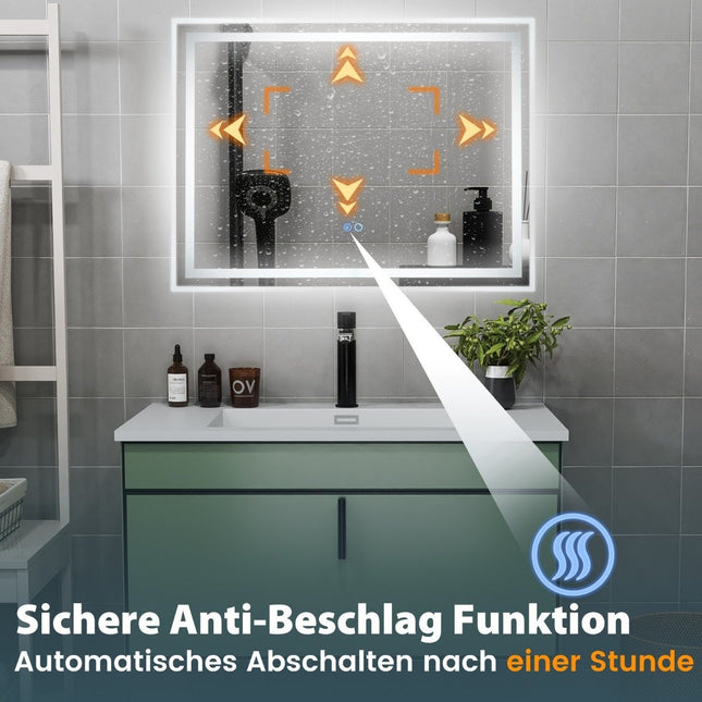 Miroir de salle de bain LED antibuée, 80 x 60 cm, double éclairage