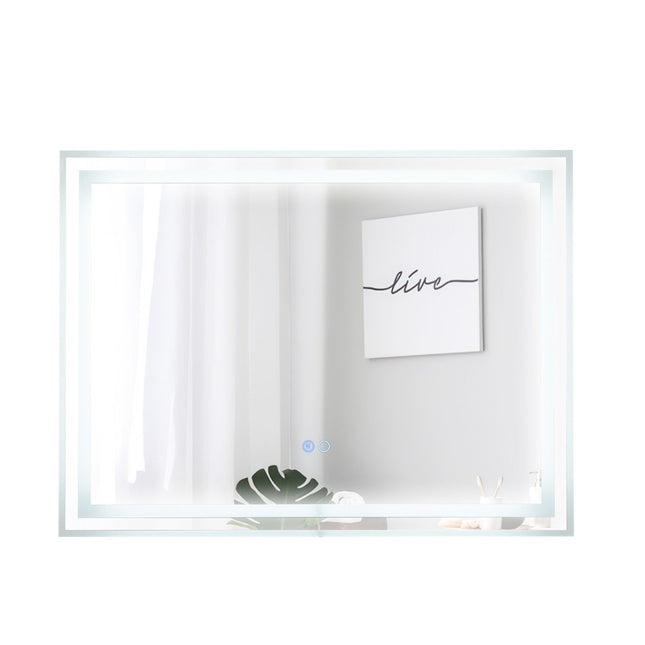Miroir de salle de bain LED antibuée, 80 x 60 cm, double éclairage