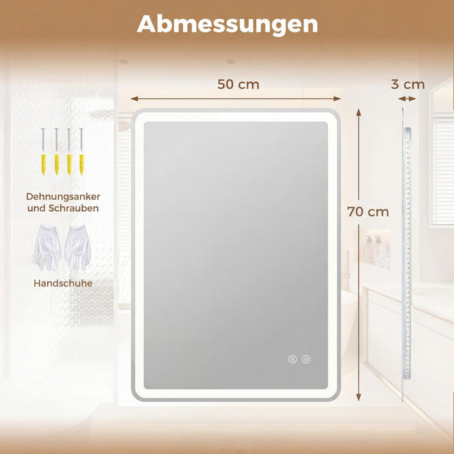 LED-Badezimmerspiegel mit Antibeschlag, dimmbar, 70x50 cm