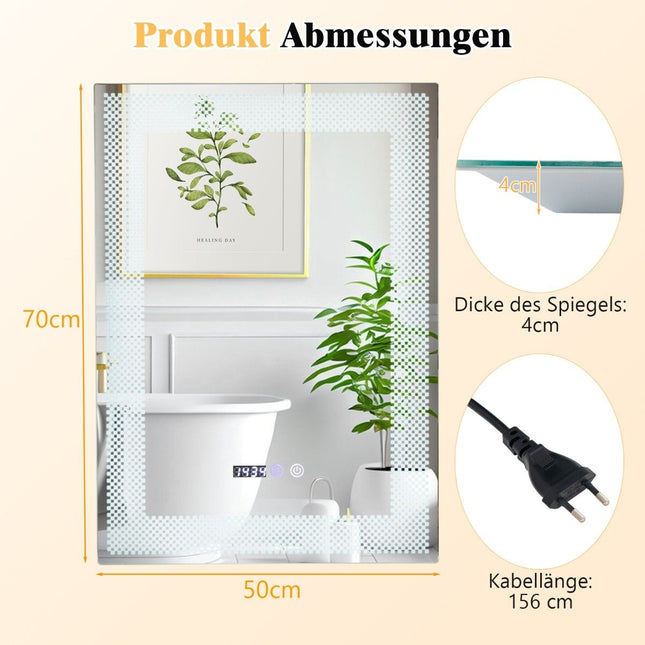 LED Badezimmerspiegel mit Antibeschlag, Memory, Zeit- und Temperaturanzeige
