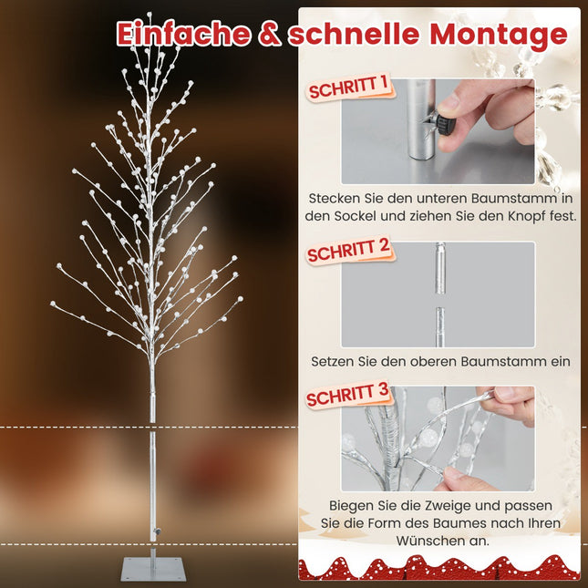 LED Birke 155 cm, 168 warmweiße Lichter, Standfuß