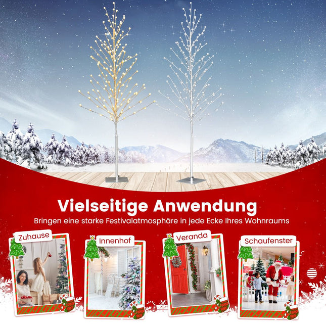 LED Birke 155 cm, 168 warmweiße Lichter, Standfuß
