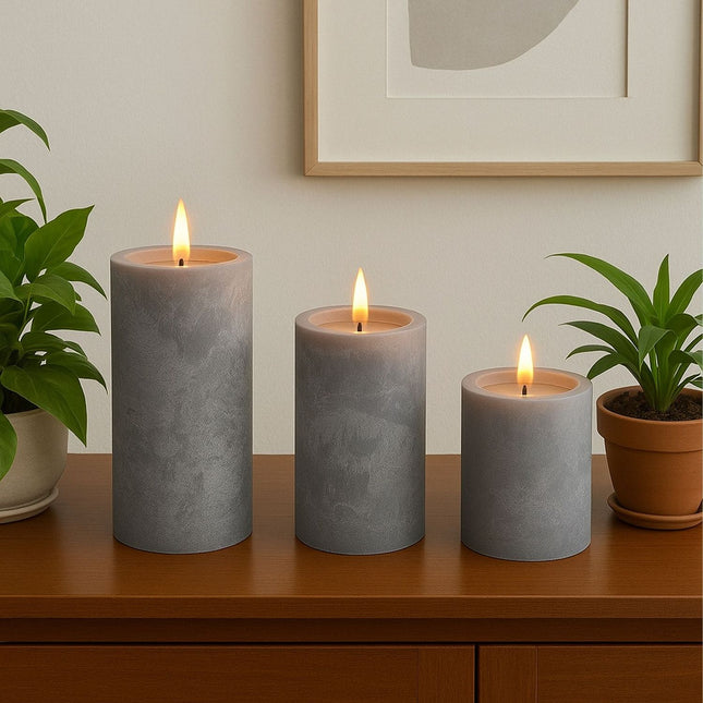Bougies LED avec minuterie, lot de 3 - Style béton