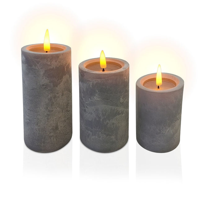 Bougies LED avec minuterie, lot de 3 - Style béton