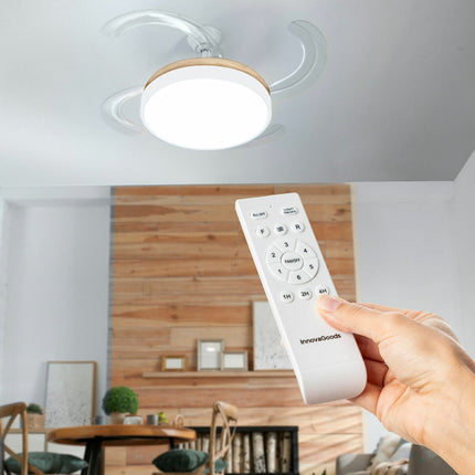 LED-Deckenventilator mit 4 einziehbaren Flügeln Blalefan InnovaGoods Holz 72 W Ø49,5-104 cm