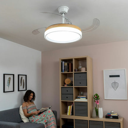 LED-Deckenventilator mit 4 einziehbaren Flügeln Blalefan InnovaGoods Holz 72 W Ø49,5-104 cm