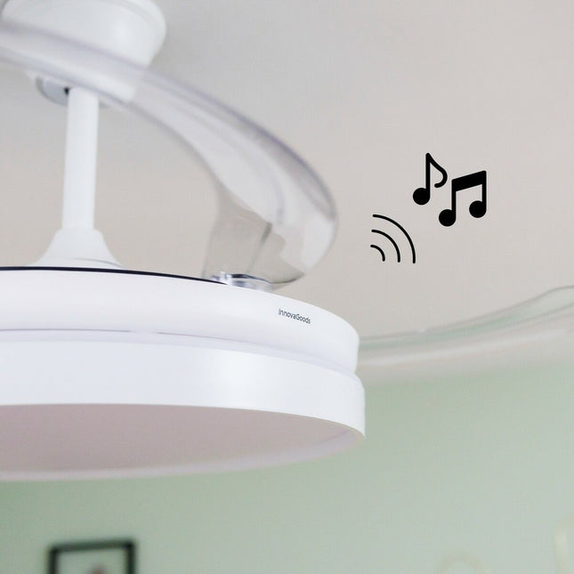 LED-Deckenventilator mit Lautsprecher und 4 einziehbaren Flügeln Notefan InnovaGoods Weiß 36 W Ø49,5-104 cm