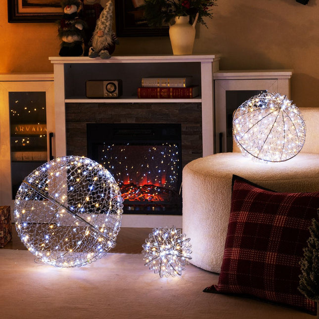 LED-Weihnachtskugel-Set, 3 Größen, 435 LEDs, zum Aufhängen im Außenbereich