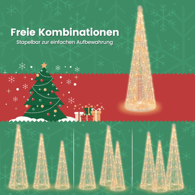 LED-Weihnachtskegelbäume, 3er-Set, 90 warmweiße LEDs