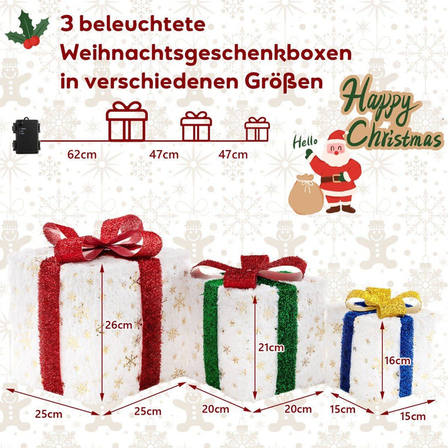 Coffret cadeau de Noël à LED - 3 tailles, 48 lumières chaudes, minuterie