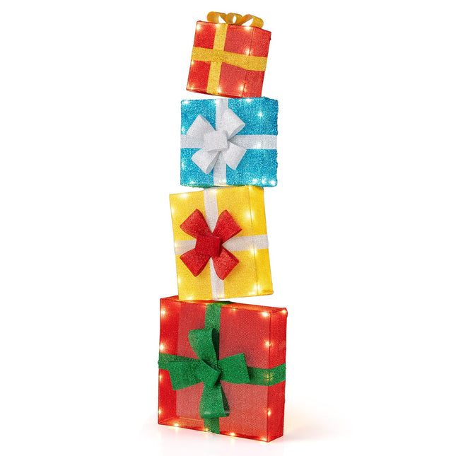 LED Weihnachtsgeschenkboxen-Set – 4 mehrfarbig beleuchtete Boxen