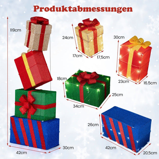 LED Weihnachtsgeschenkboxen-Set, 4 mehrfarbige, für Innen/Außen