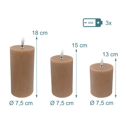 LED-Kerzen aus echtem Wachs, flammenlos, flackernde Flamme, 3er-Set