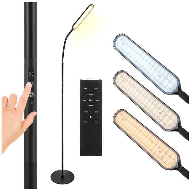 Lampadaire LED 180 cm, noir, avec télécommande et minuterie