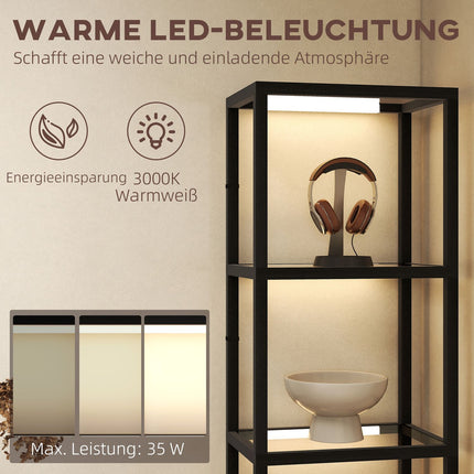 Lampadaire LED avec étagères en verre à 4 niveaux et interrupteur à pied