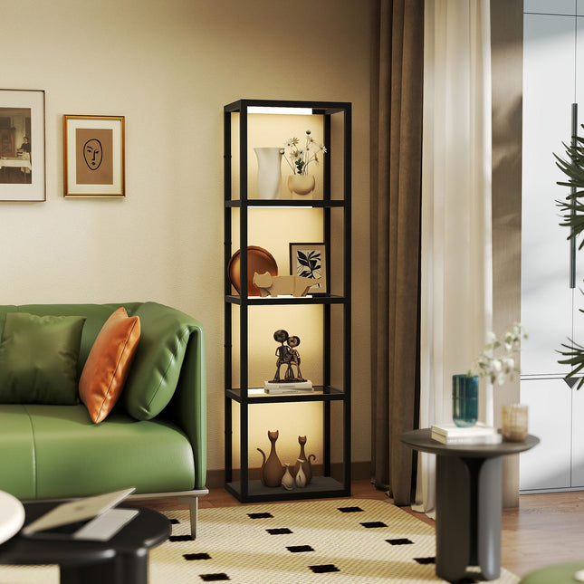 Lampadaire LED avec étagères en verre à 4 niveaux et interrupteur à pied