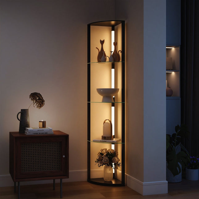 Lampadaire LED avec étagères, luminosité réglable, noir