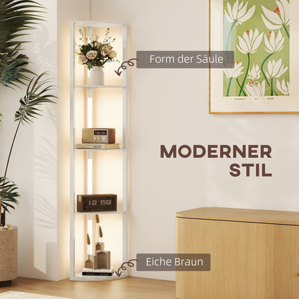 LED-Stehleuchte mit Regalen, dimmbar, Eichendekor, 41x30x164cm