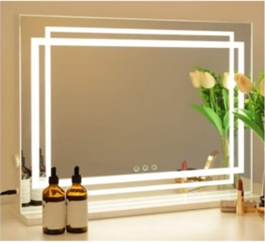 Miroir de maquillage LED, intensité réglable 3 couleurs, tactile, 80 x 62 cm