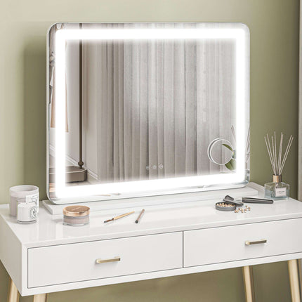 LED Makeup Mirror 80 x 60 cm with 3 Light Colours, USB Port, White