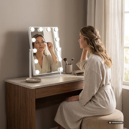 Miroir de maquillage LED avec 12 LED et 3 modes d'éclairage, rechargeable