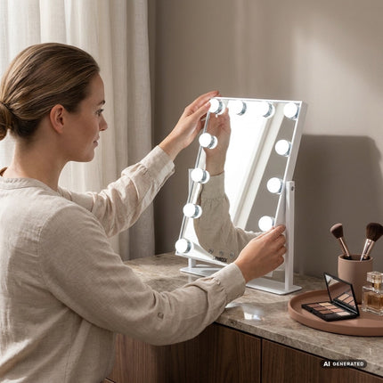 Miroir de maquillage LED avec 12 LED et 3 modes d'éclairage, rechargeable