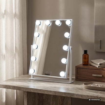 Miroir de maquillage LED avec 12 LED et 3 modes d'éclairage, rechargeable