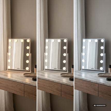 Miroir de maquillage LED avec 12 LED et 3 modes d'éclairage, rechargeable