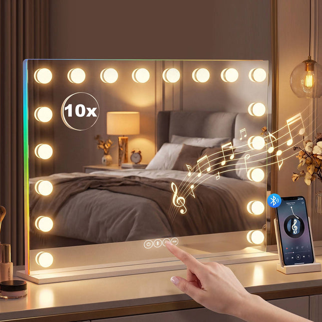Miroir de maquillage LED avec Bluetooth, RGB, grossissement x10