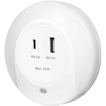 LED-Nachtlicht mit Dämmerungssensor und 18W USB-Ladegerät